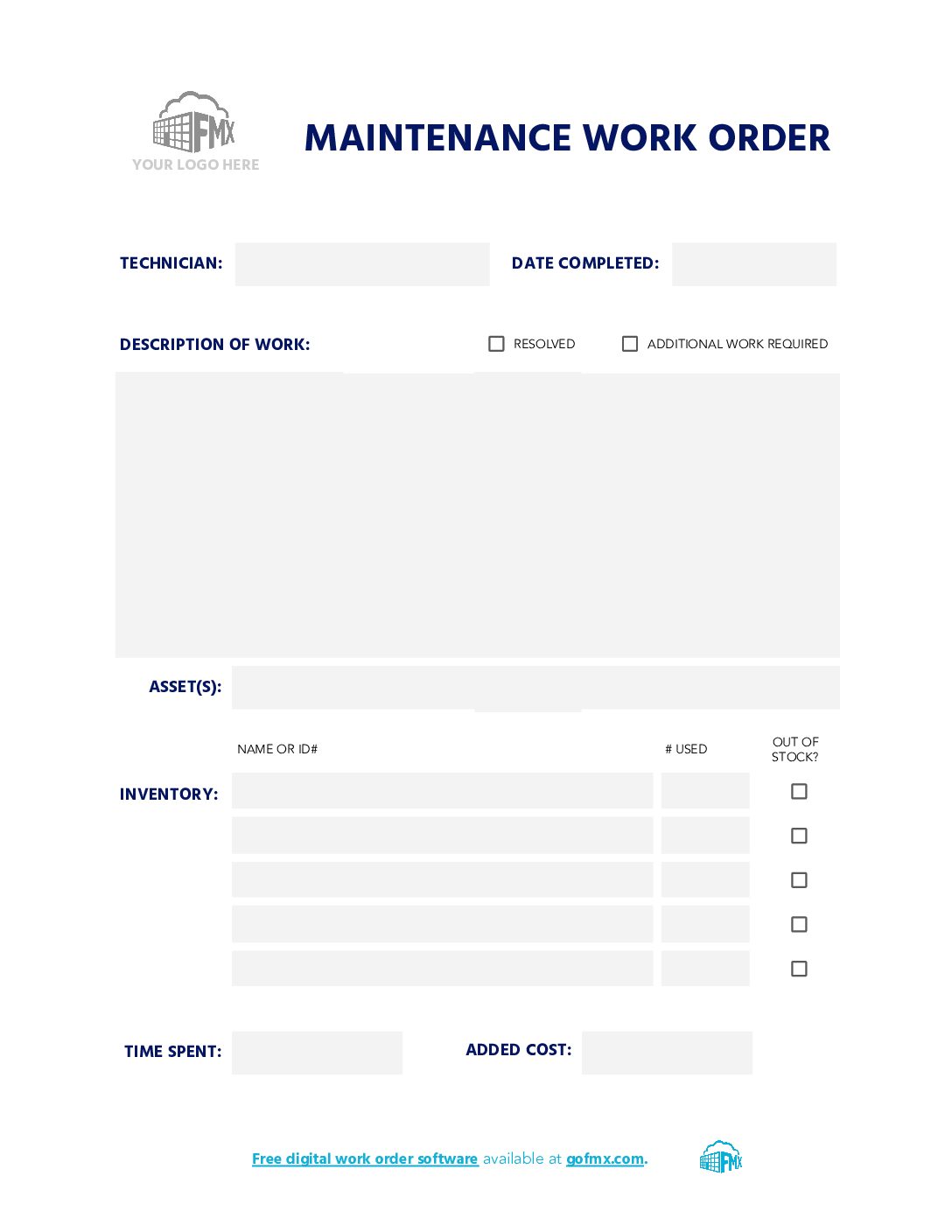 Free customizable template: maintenance work order form
