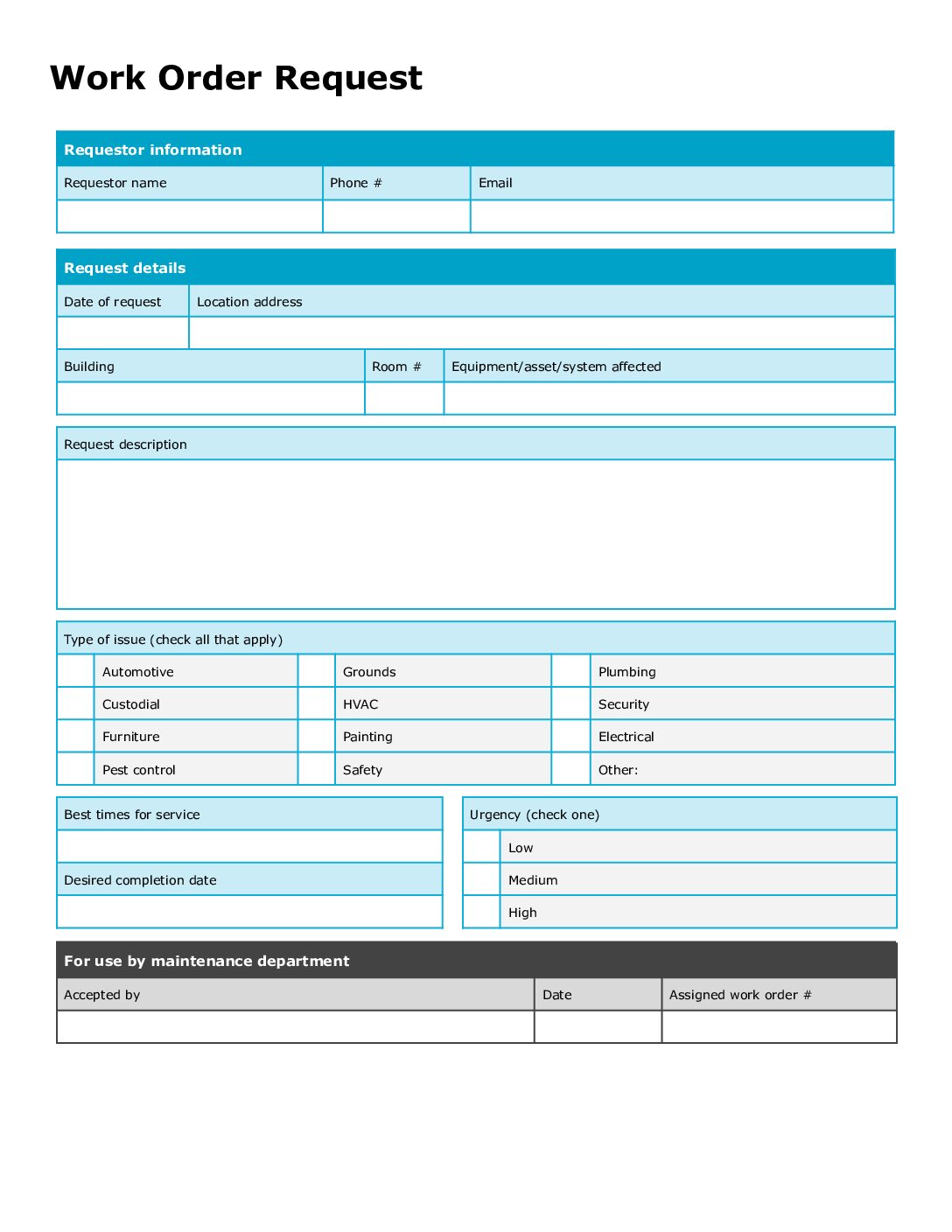 Work Request Form Template [Printable PDF, Word]