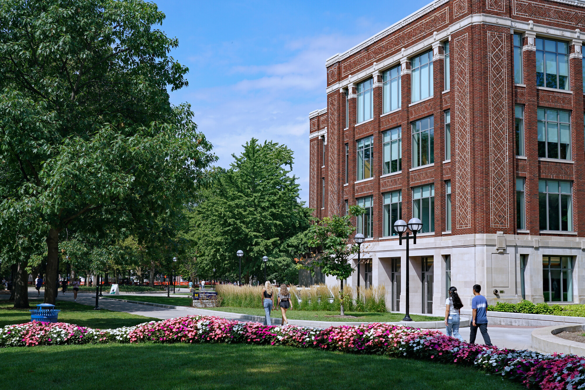 a beautiful campus containing well-kept buildings and landcaping