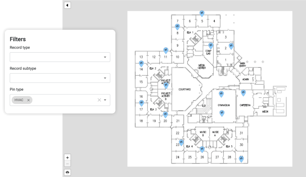 floorplan with filters for pin type set to 