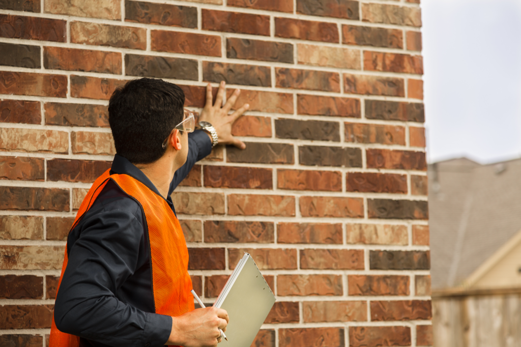 A facilities maintenance tech inspects a school building.